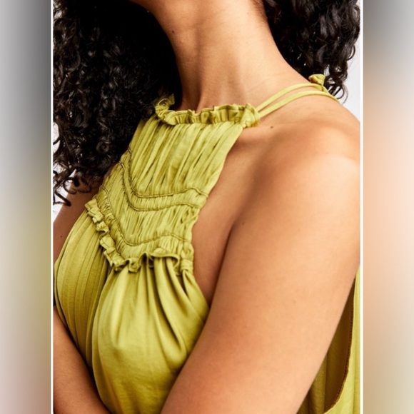 •FREE PEOPLE•NWT GRASSES GREEN “MY OH MY”SMOCK NECKLINE KEYHOLE BLOUSE MEDIUM - Picture 4 of 16